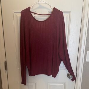 Women's Long Sleeve Ribbed Crewneck Top - Burgundy